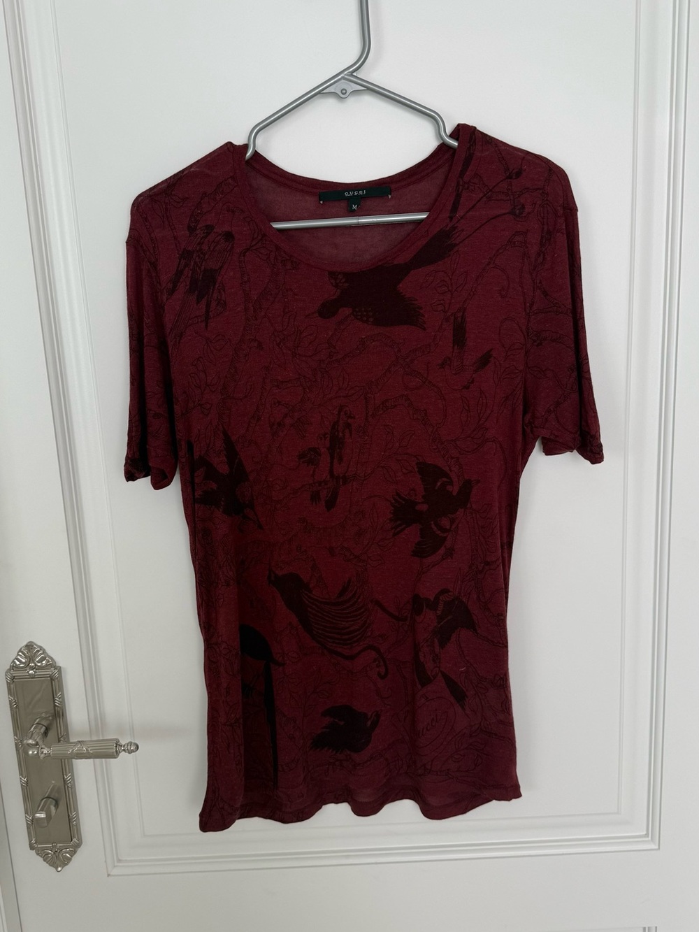 Gucci Burgundy Short Sleeve Tee with Bird Motif